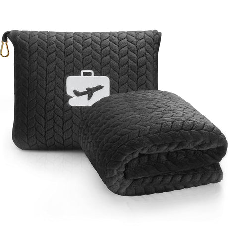 EverSnug Premium Travel Blanket Pillow - Soft 2 in 1 Airplane Blanket with Soft Bag Pillowcase, Hand Luggage Sleeve and Backpack Clip (Navy Blue)