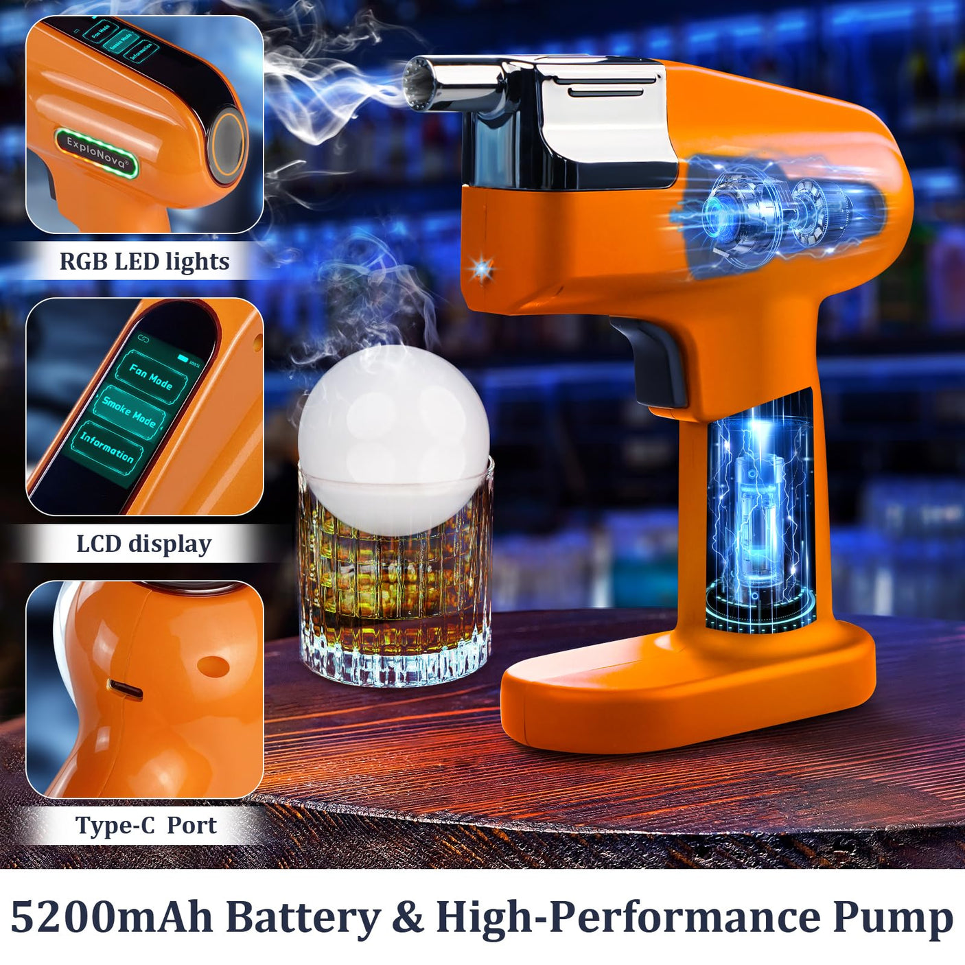 Cocktail Bubble Smoke Gun with 5 Flavour Aroma Pods and Edible Bubbles, Electric Bubble Smoke Machine, Food Drink Decor Perfect for Bar, Party and Home, Gift for Engagement & Birthday