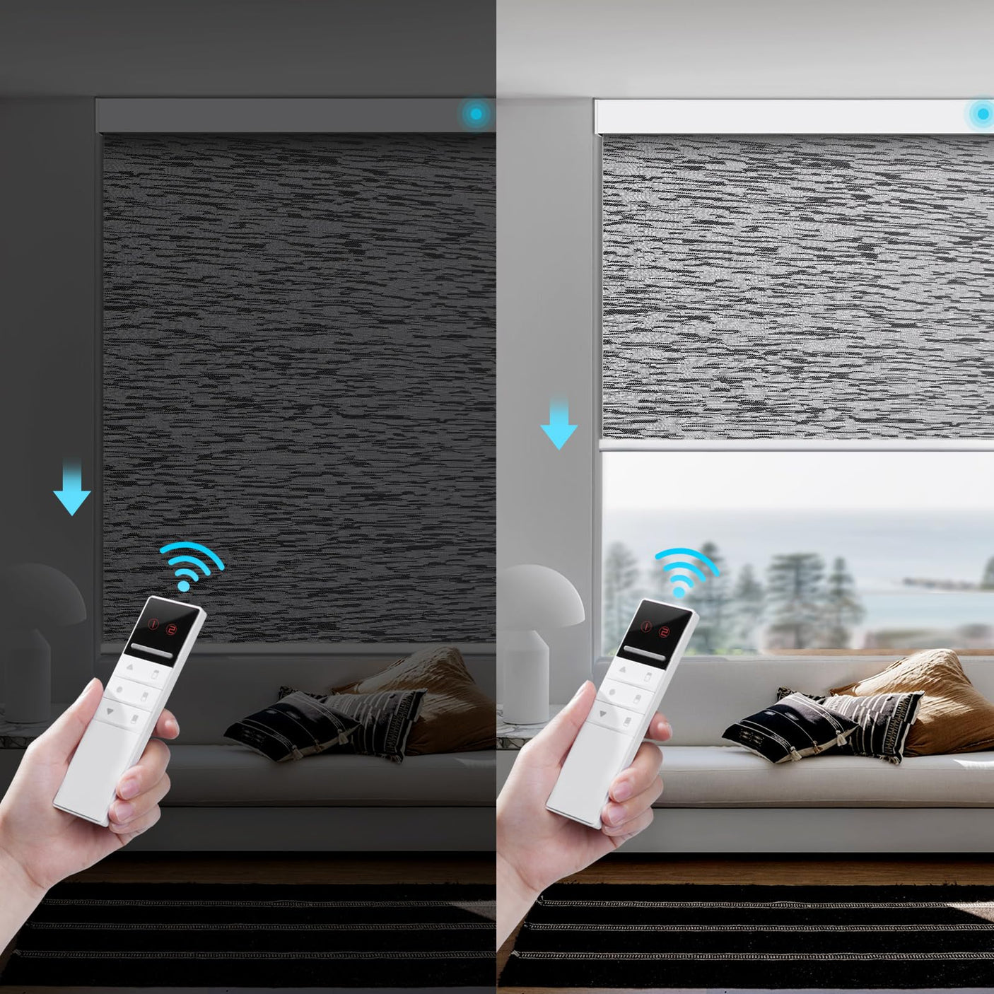 Motorized Smart Blind for Window with Remote Control, Automatic Blackout Roller Shade Customizable Size,with Valance Child Safety Rechargeable Battery Blinds (Full Blackout Black)