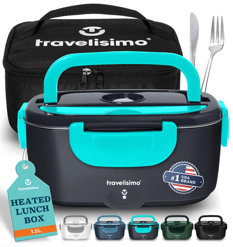 TRAVELISIMO Electric Lunch Box for Adults 80W Heated Lunch Box For Men 1.5L Stainless Steel Portable Food Warmer, 12/24/110V Electric Food Warmers for Travel & Work, Loncheras Para Hombres de Trabajo