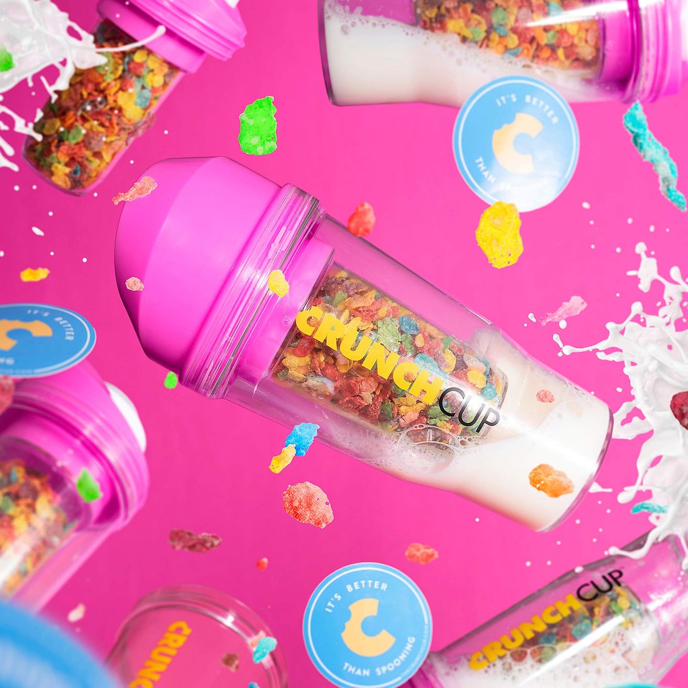 CRUNCHCUP XL Yellow - Portable Plastic Cereal Cups for Breakfast On the Go, To Go Cereal and Milk Container for your favorite Breakfast Cereals, No Spoon or Bowl Required