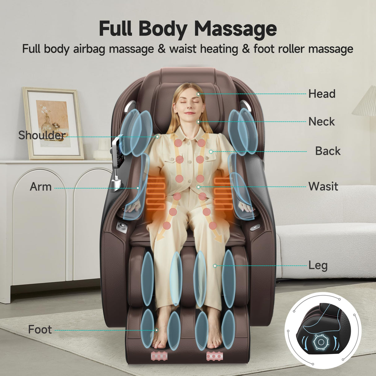 Real Relax Massage Chair Favor-06, Full Body Zero Gravity SL-Track Shiatsu Massage Recliner Chair with APP Control, Brown