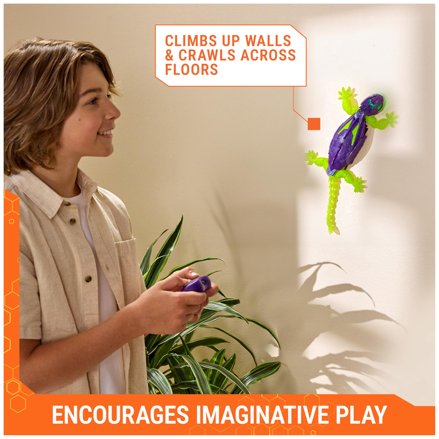 HEX BOTS Wall Crawler Gecko, Rechargeable Remote Control Robot Kids Toys, Climbs up Walls, RC Robot Toys for Boys & Girls Ages 4 & Up