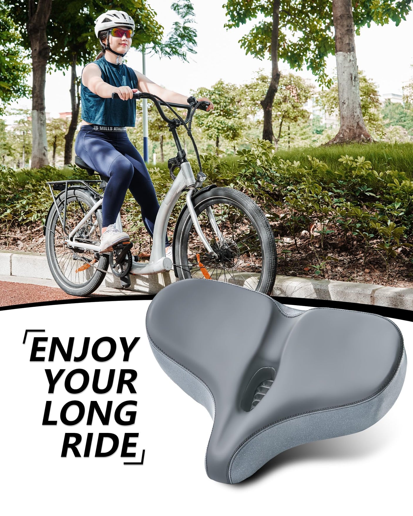 YLG Oversized Comfort Bike Seat Comfortable Replacement Bike Saddle Memory Foam Soft Bike Saddle Waterproof Universal Fit Bicycle Seat for Women Men