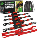 Rhino USA Retractable Ratchet Straps (4-Pack) - 1 Inch x 10 Feet (1,209lb Break Strength) - Heavy Duty Auto Self Retracting Tie Down Straps for Truck, Cargo Trailer, Motorcycle, Rad & More - Green