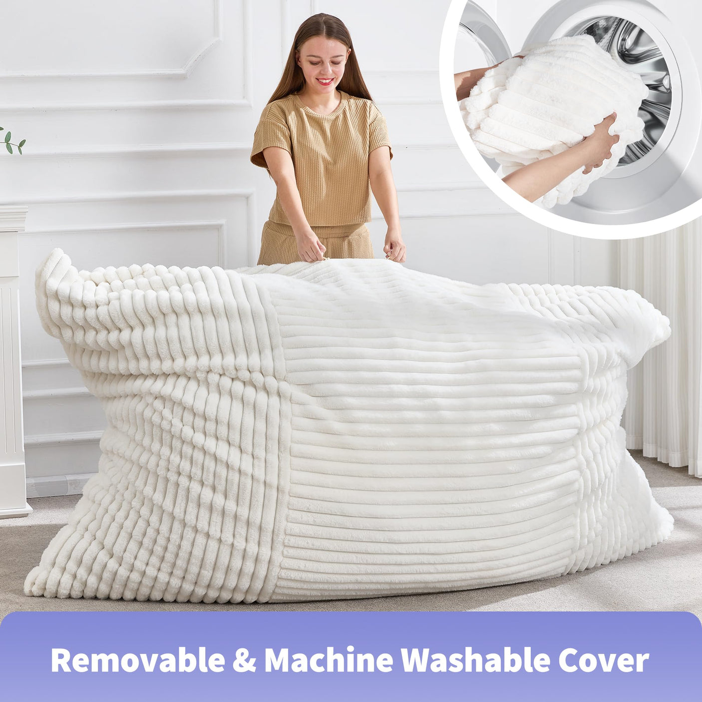 Hobestluk 3 in 1 Bean Bag Chair Giant Bean Bag Chairs Convertible Bean Bag Floor Cushion with Machine Washable Cover, Beanbag Chairs for Adult (Dark Grey)