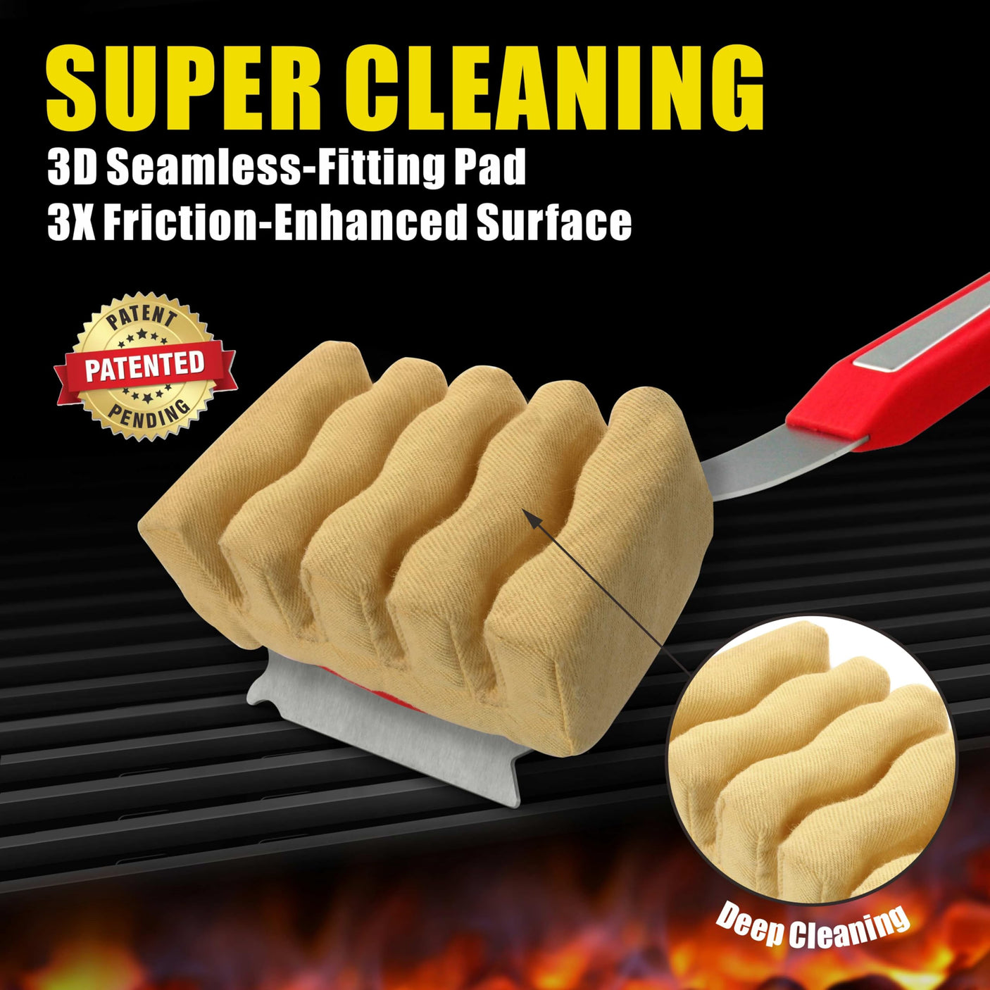 GRILLART Grill Brush Bristle Free. SteamWizards BBQ Replaceable Cleaning Head, Unique Seamless-Fit Scraper Tool for Cast Iron/Stainless-Steel Grates, Safe Barbecue Grill Cleaner-Red