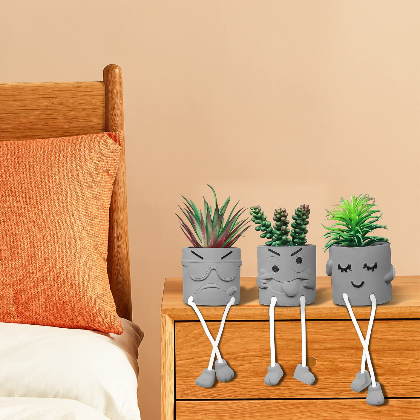 Zerzsy 3pcs Creative Artificial Succulents with Gray Flower Pots, Mini Potted Succulents for Home Office Desk Decor and Gift Choice