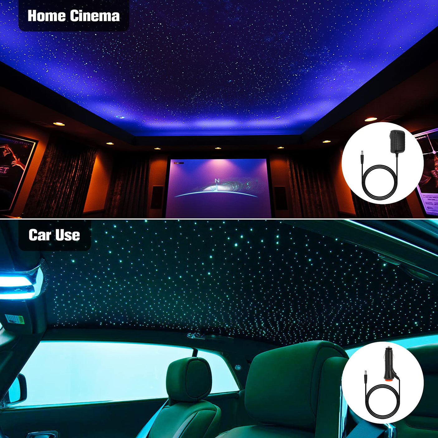 CHINLY Two-Color 1000pcs Twinkle Starlight Headliner Kit 1000 Piece Star Lights for Car,13.1ft Car Star Lights,APP RGBW Fiber Optic Lights Starlights Headliner Kit for Home Theater