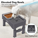 UPSKY 2-in-1 Elevated Dog Bowls Slow Feeder, 4 Height Adjustable Raised Bowls Stand, No Spill Dog Water Bowls, Anti-Slip Food and Water Bowl for Small Medium Dogs(Not Include Stainless Steel Bowl)