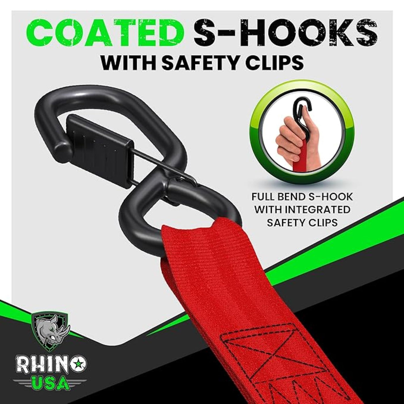 Rhino USA Retractable Ratchet Straps (4-Pack) - 1 Inch x 10 Feet (1,209lb Break Strength) - Heavy Duty Auto Self Retracting Tie Down Straps for Truck, Cargo Trailer, Motorcycle, Rad & More - Green