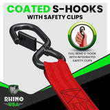 Rhino USA Retractable Ratchet Straps (4-Pack) - 1 Inch x 10 Feet (1,209lb Break Strength) - Heavy Duty Auto Self Retracting Tie Down Straps for Truck, Cargo Trailer, Motorcycle, Rad & More - Green