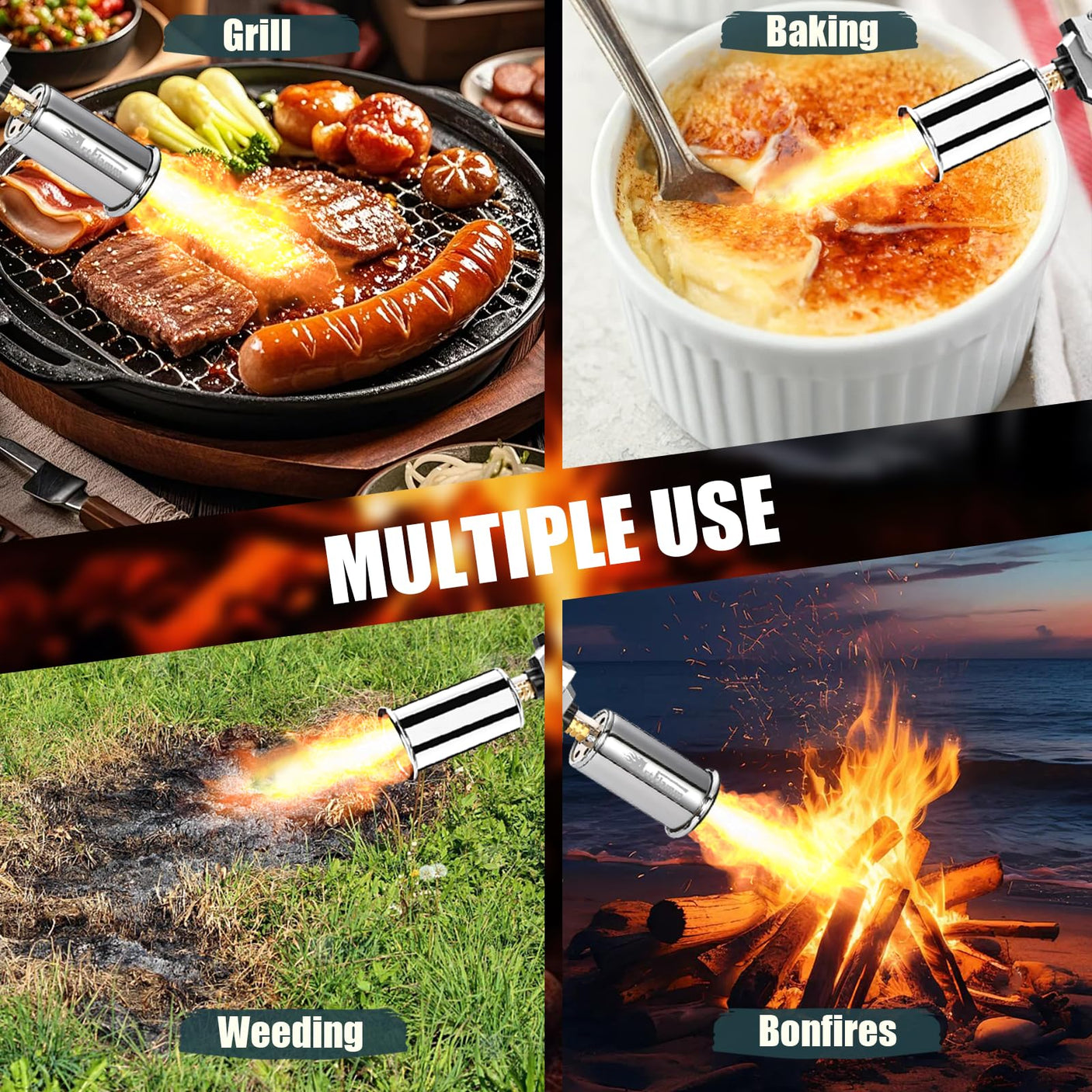 Powerful Grill Torch Gun | Propane Torch Gun, Adjustable Flamethrower | Blowtorch for BBQ, Camping, Charcoal Lighter & Fire Starter, 800,000BTU