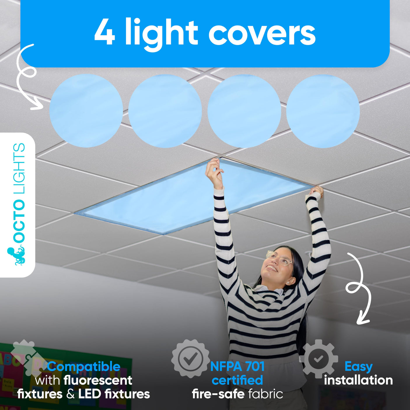 Magnetic Fluorescent Light Covers for Ceiling Lights - Astronomy Cover for Fluorescent & LED Fixture - Must Haves for Teacher Supplies - Classroom, Home, Office Decor - Shield Overhead Lighting