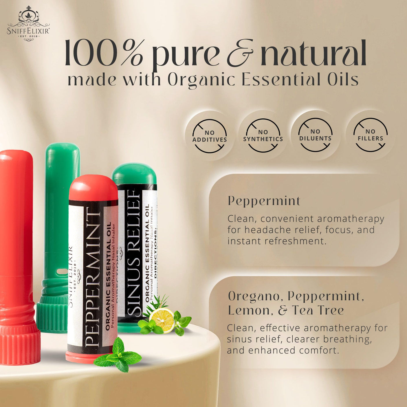 Nasal Stick Inhaler Lavender Nasal Aromatherapy Inhaler - Natural Essential Oil Inhaler for Calm Mind, Mood Boost Nausea Inhaler Relaxation Gifts Nasal Inhaler Stick Portable Nasal Inhalers for Adults