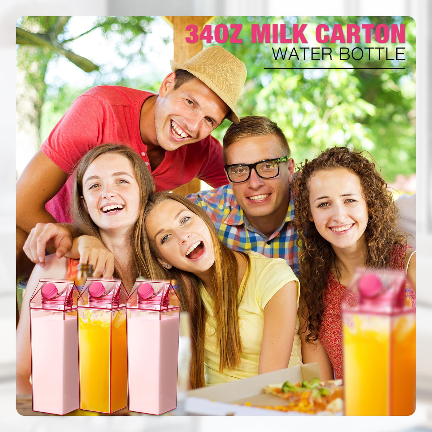 Remerry 3 Pcs Milk Carton Water Bottle Square Plastic Coffee Portable Reusable Milk Carton Cup Leakproof Juice Bottle