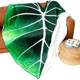 Large Leaf Blanket, Plush Plant Blankets, Throw Blanket for Bed, Large Lush Green Leaf Design Accent for Plant Lovers, Great Gifts for Green Thumbs, Green Blanket, (65 X 85)