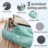 Human Dog Bed, Large Dog Beds for Humans Size Fits You and Pets, Washable Faux Fur Orthopedic Human Pet Bed for People Doze Off, Napping, Present Pillow, Blanket, Strap - Khaki