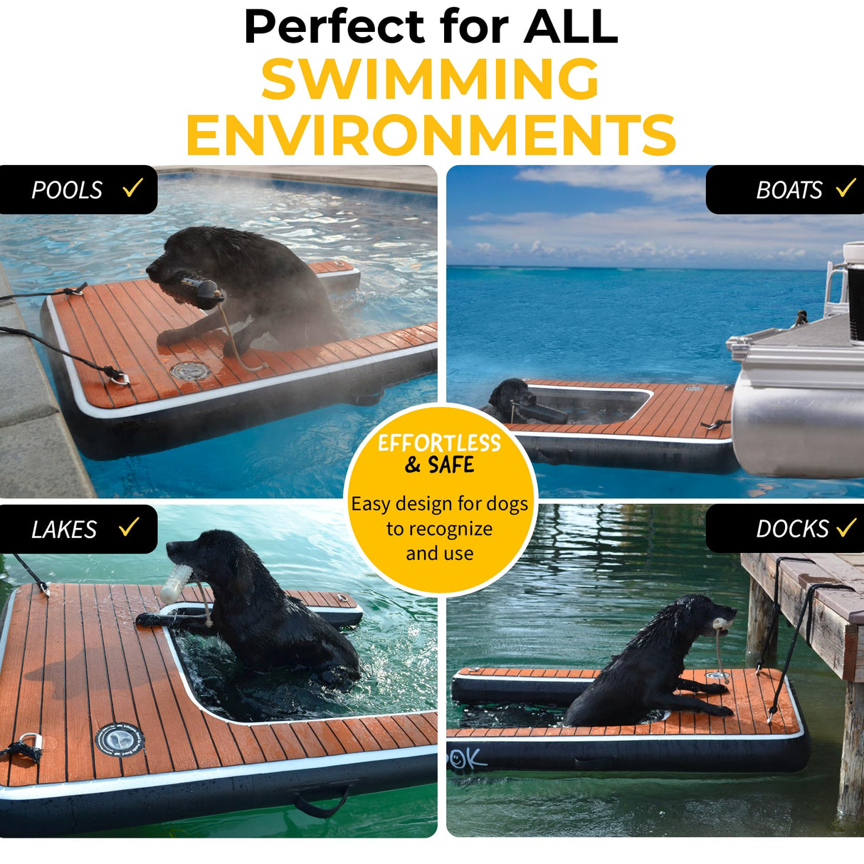 DOK Dog-DOK Inflatable Dock Platform: Safe & Easy Water Access for Dogs Up to 230 lbs; Floating Non-Slip EVA Foam with Dog Boat Ramp for Pool, Dock, & Lake | Military Grade & High Visibility