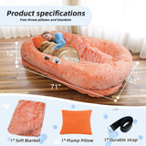 Human Dog Bed, Large Dog Beds for Humans Size Fits You and Pets, Washable Faux Fur Orthopedic Human Pet Bed for People Doze Off, Napping, Present Pillow, Blanket, Strap - Khaki