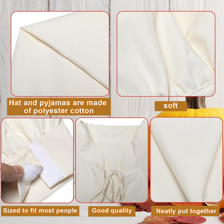 Cuffbow 5 Pcs Funny Pajama Set for Men Halloween Costume Include Men's Nightgown Sleeping Cap Glasses Candle Holder with Candle