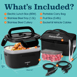 TRAVELISIMO Electric Lunch Box for Adults 80W Heated Lunch Box For Men 1.5L Stainless Steel Portable Food Warmer, 12/24/110V Electric Food Warmers for Travel & Work, Loncheras Para Hombres de Trabajo