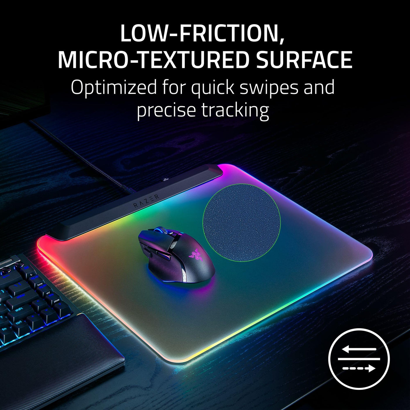 Razer Firefly V2 Pro Fully Illuminated RGB Gaming Mouse Mat: Backlit Design - 15 Zone Chroma Lighting - USB 2.0 Port - Detachable USB Type C Cable - Micro Textured Surface - Anti Slip Base