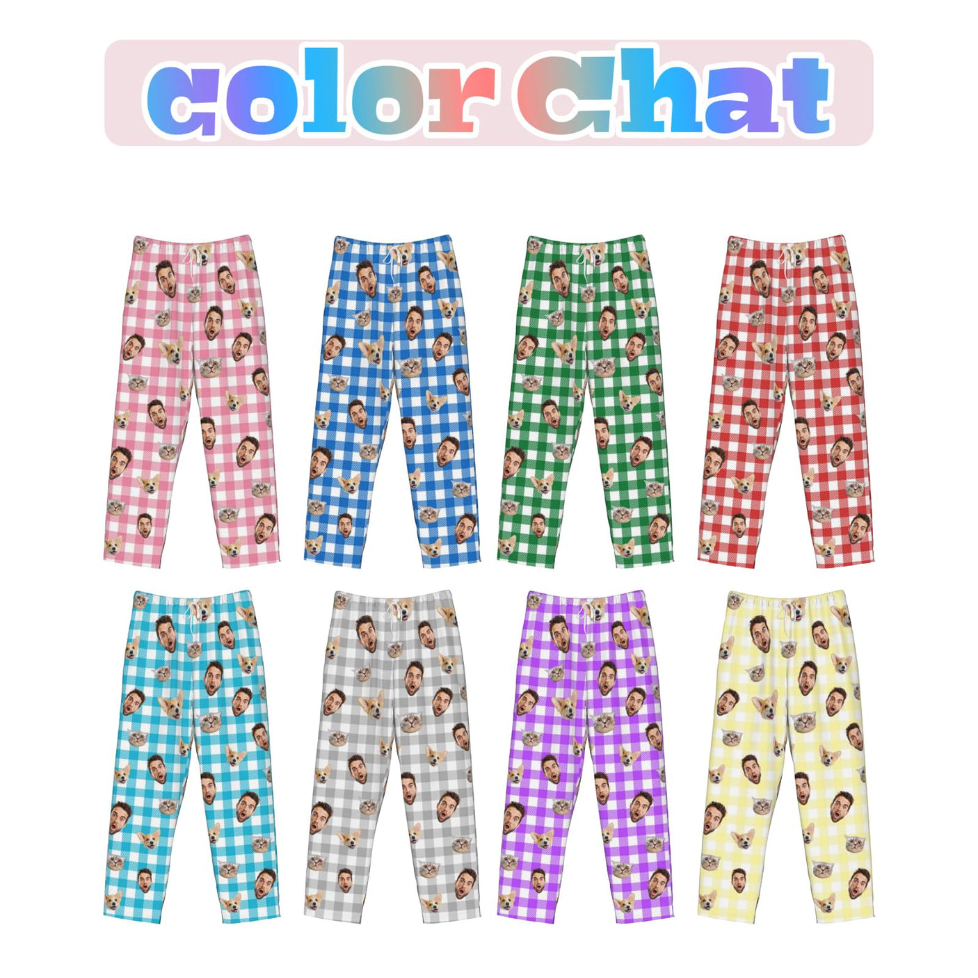 Custom Pajamas Pants Plaid Personalized Funny PJ Pant Design with Face Pajama for Men Women Dog Pet
