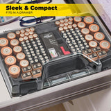 Ontel Battery Daddy Storage & Organizer Case with Tester, Stores & Protects Up to 180 Batteries, Double-Sided, Durable Design W/Clear Locking Lid, Secure Latches & Portable Carrying Handle- Warm Grey