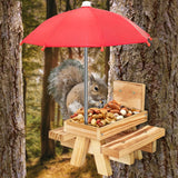 Carbonized Wood Squirrel Feeder with Umbrella, Squirrel Feeders for Outside Funny squrrill Picnic Table with Solid Structure Waterproof Chipmunk Feeder with Corn Cob Holder