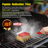 GRILLART Grill Brush Bristle Free. SteamWizards BBQ Replaceable Cleaning Head, Unique Seamless-Fit Scraper Tool for Cast Iron/Stainless-Steel Grates, Safe Barbecue Grill Cleaner-Red
