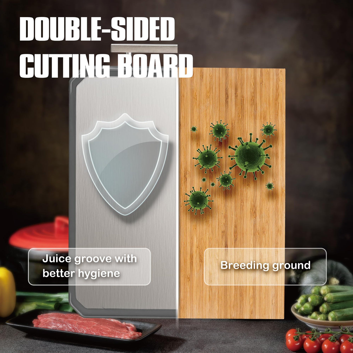 SNOWCLAD Stainless Steel Cutting Board,Double Sided Steel Cutting Boards for kitchen,Stainless Steel/Wheat straw pp Large Board for meat,non toxic Chopping,16 * 11 Inch,Dishwasher Safe
