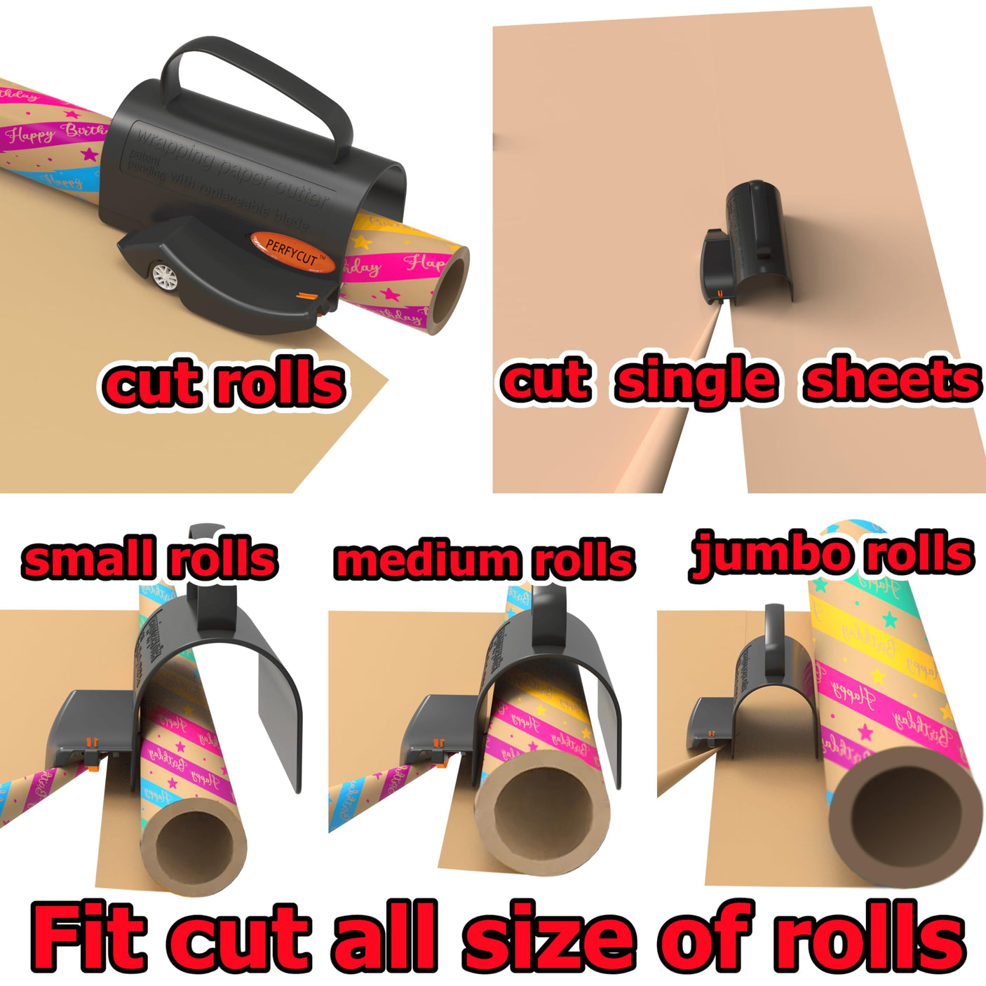 Wrapping Paper Cutter with 3 Replaceable Blade Sets for Birthday Paper Gift Wrapping Paper Roll Cutter and Christmas Wrapping Paper Cutter Tool Tube Holder Slidding Slicing.