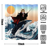 Fowocu Funny Cat Shower Curtain Set Teal Blue Sea Ocean Waterproof Fabric Shower Curtains with Animal Octopus Starfish Turtle Anchor Fish Nautical Bathroom Decor (Blue, 72''×72'')