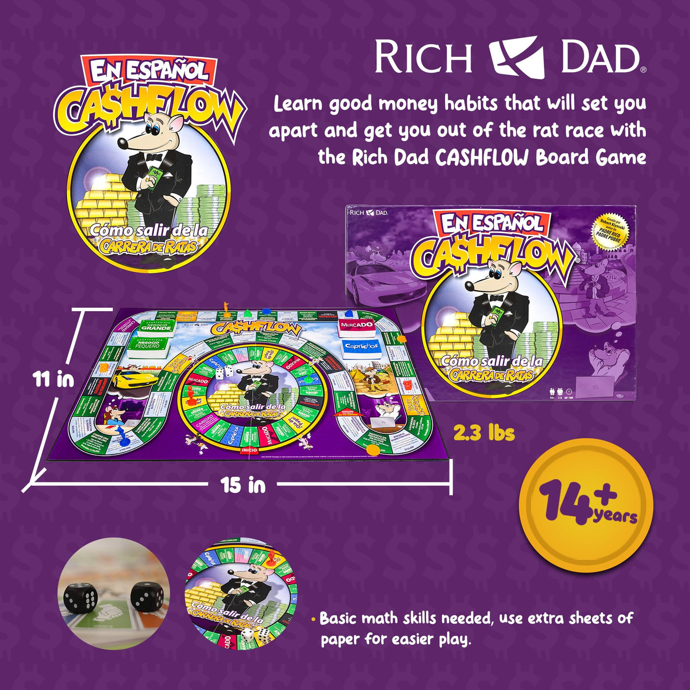 Rich Dad Cashflow Board Game for Kids, Children's Edition, Up to 6 Players, Ages 6+ - Fun and Educational Learning Games for Boys, Girls, and Family