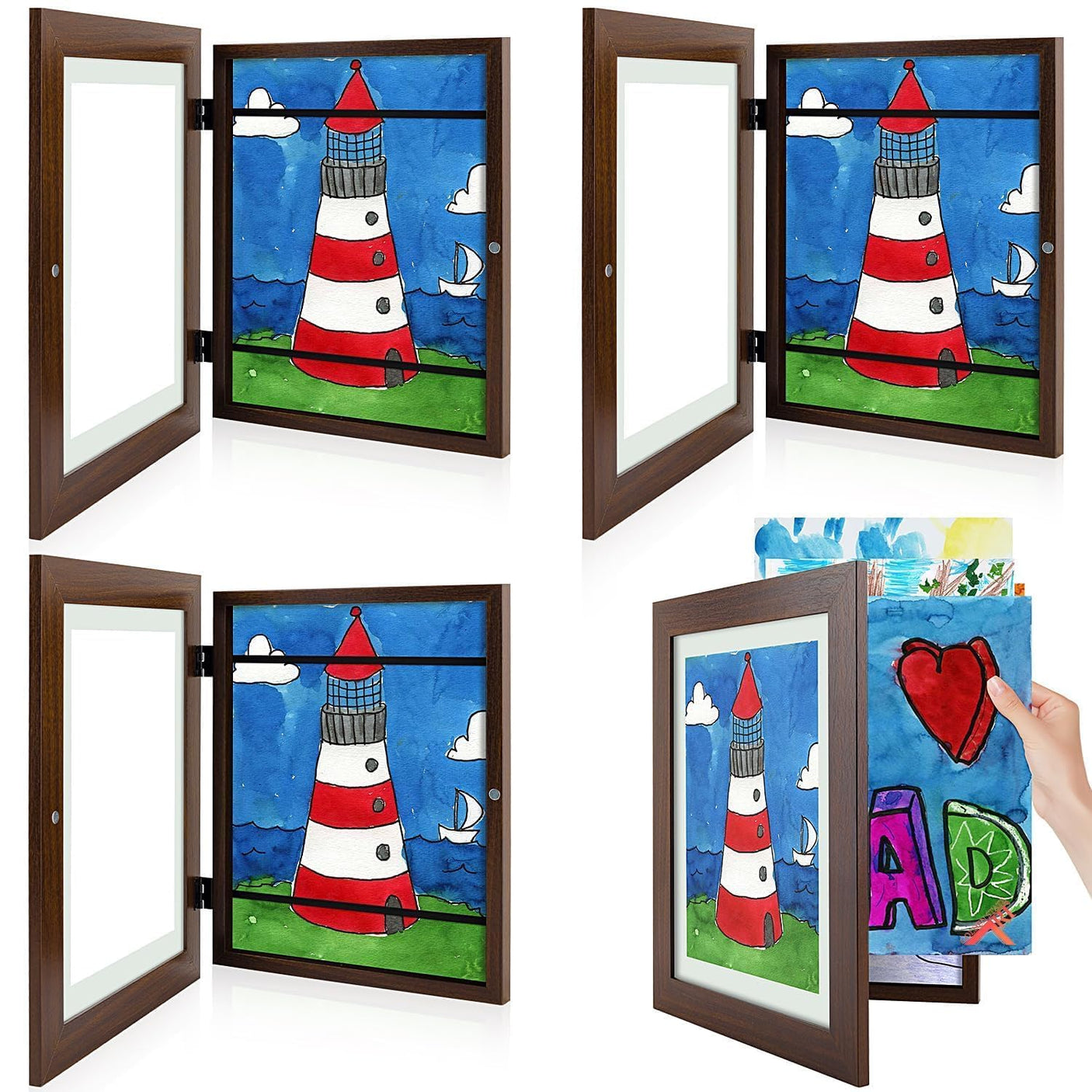 Golden State Art, 10x12.5 Kids Art Frames, Front-Opening Picture Frame Great for Kids Drawings, Artworks, Children Art Projects, Schoolwork, Home or Office (Walnut Set of 2)