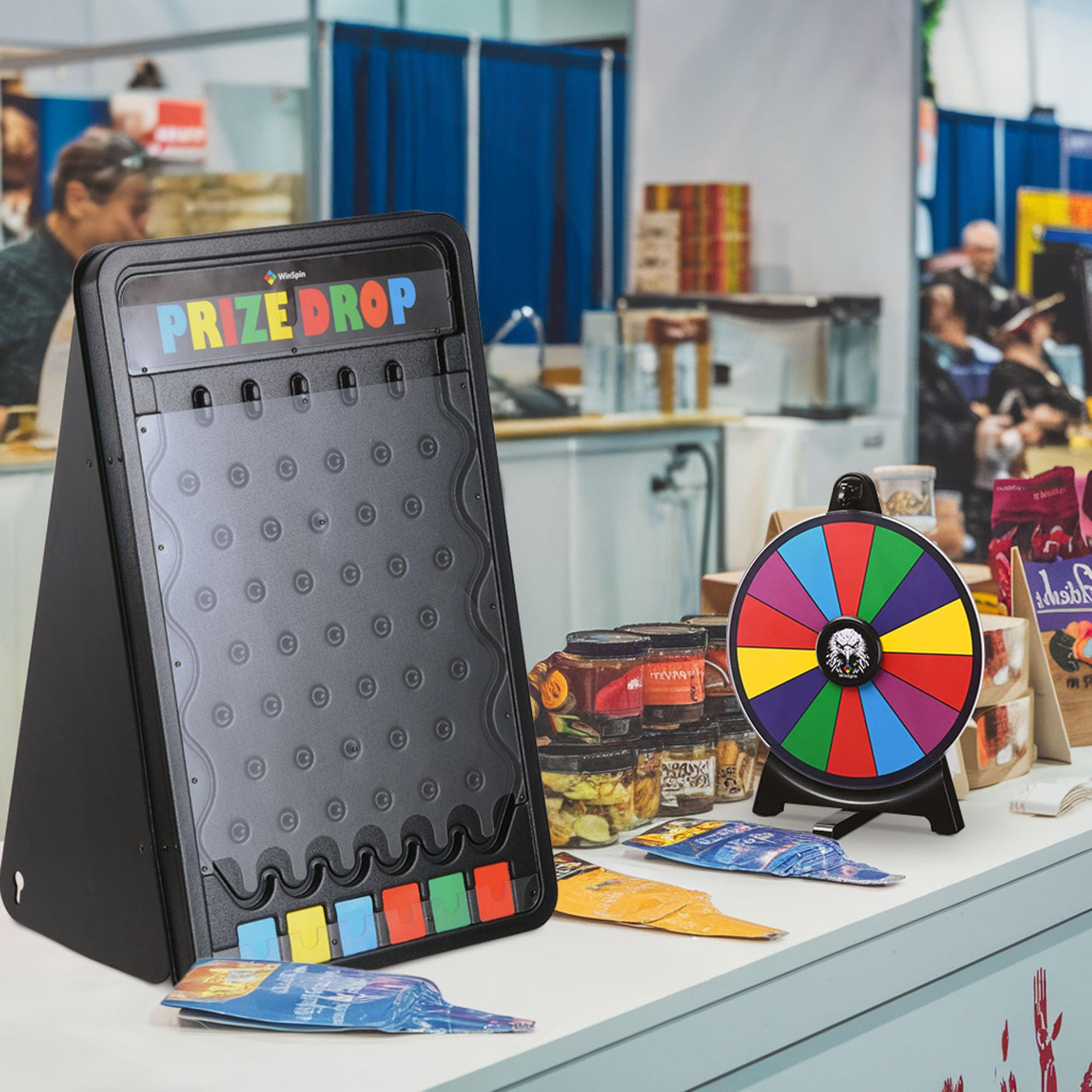 WinSpin 30" Prize Drop Board Foldable Stand Disk Drop Board Game Customizable 6 Slots with 10 Pucks for Carnival Tradeshow Party, (19"x30")