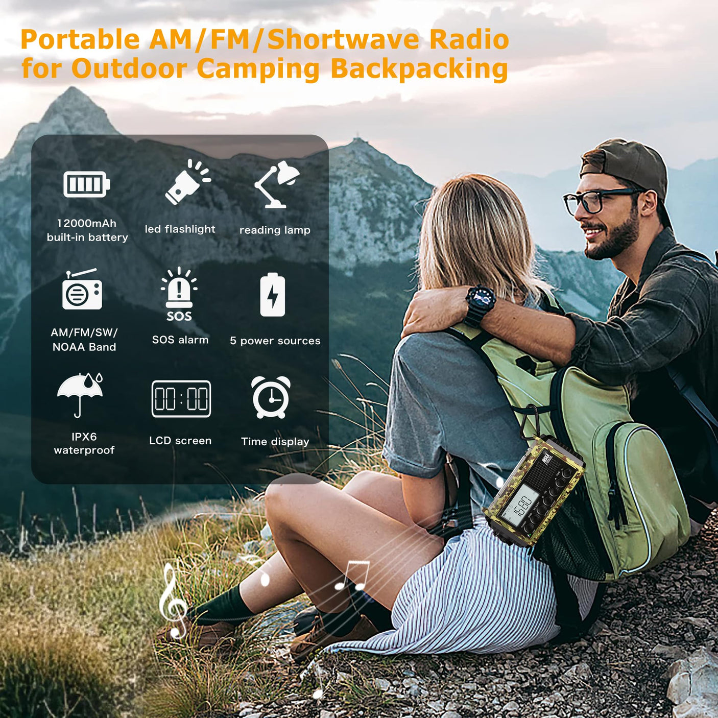 NOAA Weather Radio, Emergency Hand Crank Radio with Solar Charger, Portable Battery Operated AM FM Shortwave Radio with LED Flashlight, USB Charger, Earbud Jack, SOS Alert for Home Survival Hurricane