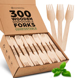 Wooden Compostable Utensils Set - 360 Pieces (120 Forks 120 Spoons 120 Knives) Sturdy Wood Disposable Cutlery - Eco-Friendly Biodegradable Utensils for Party - Free From Plastic Cutlery Set for Eating
