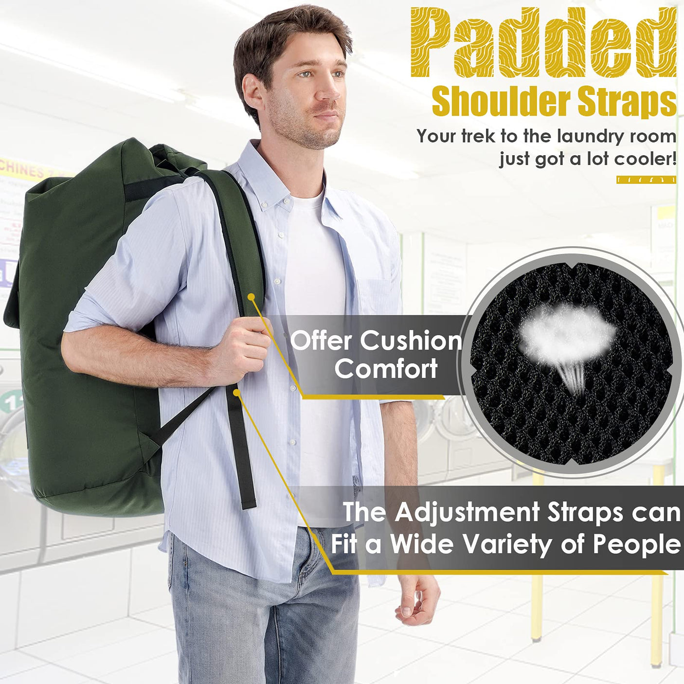Laundry Bag Backpack Extra Large, 115L Laundry Backpack with Padded Shoulder Strap, Sturdy Travel Laundry Bags, Hanging Laundry Bag for College Dorm, Apartment, Clothes Hamper Bag for Laundromat