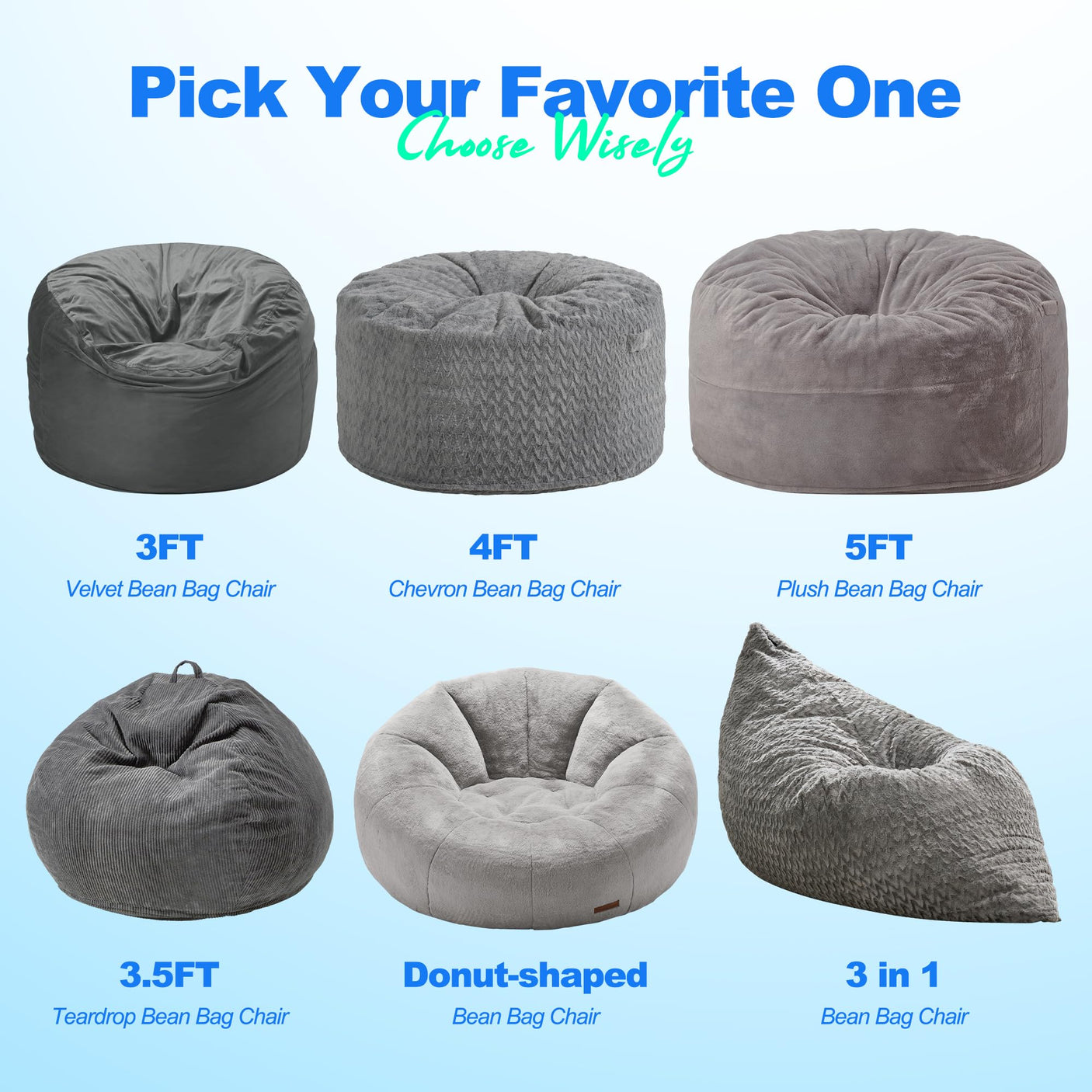 Hobestluk 3 in 1 Bean Bag Chair Giant Bean Bag Chairs Convertible Bean Bag Floor Cushion with Machine Washable Cover, Beanbag Chairs for Adult (Dark Grey)