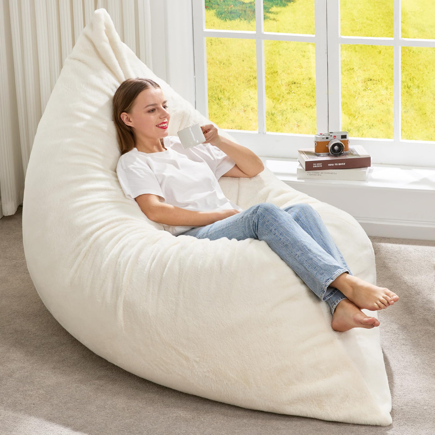 Hobestluk 3 in 1 Bean Bag Chair Giant Bean Bag Chairs Convertible Bean Bag Floor Cushion with Machine Washable Cover, Beanbag Chairs for Adult (Dark Grey)