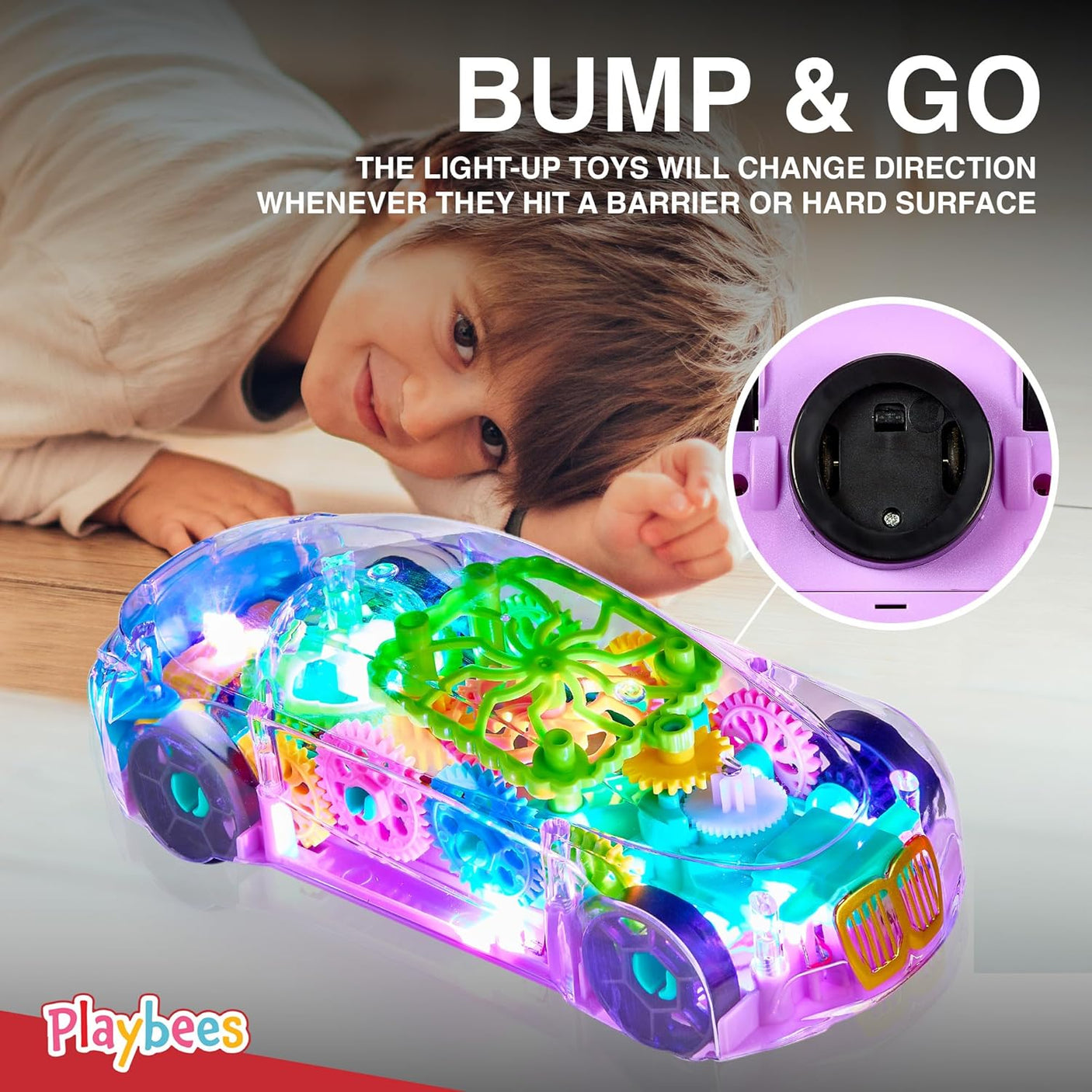 Light-Up Transparent Car Toy, Toys for Autistic Kids Ages 3-5 Sensory Toy for Kids with Autism Special Needs Toys, Bump and Go Toys for Toddlers Music and LED Effects Great Gift Idea
