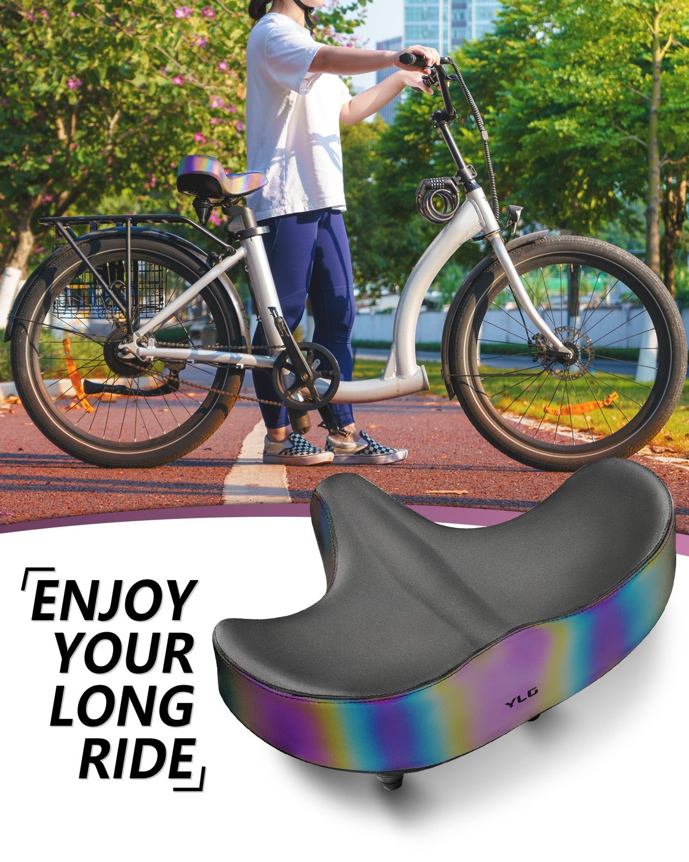 YLG Oversized Comfort Bike Seat Comfortable Replacement Bike Saddle Memory Foam Soft Bike Saddle Waterproof Universal Fit Bicycle Seat for Women Men