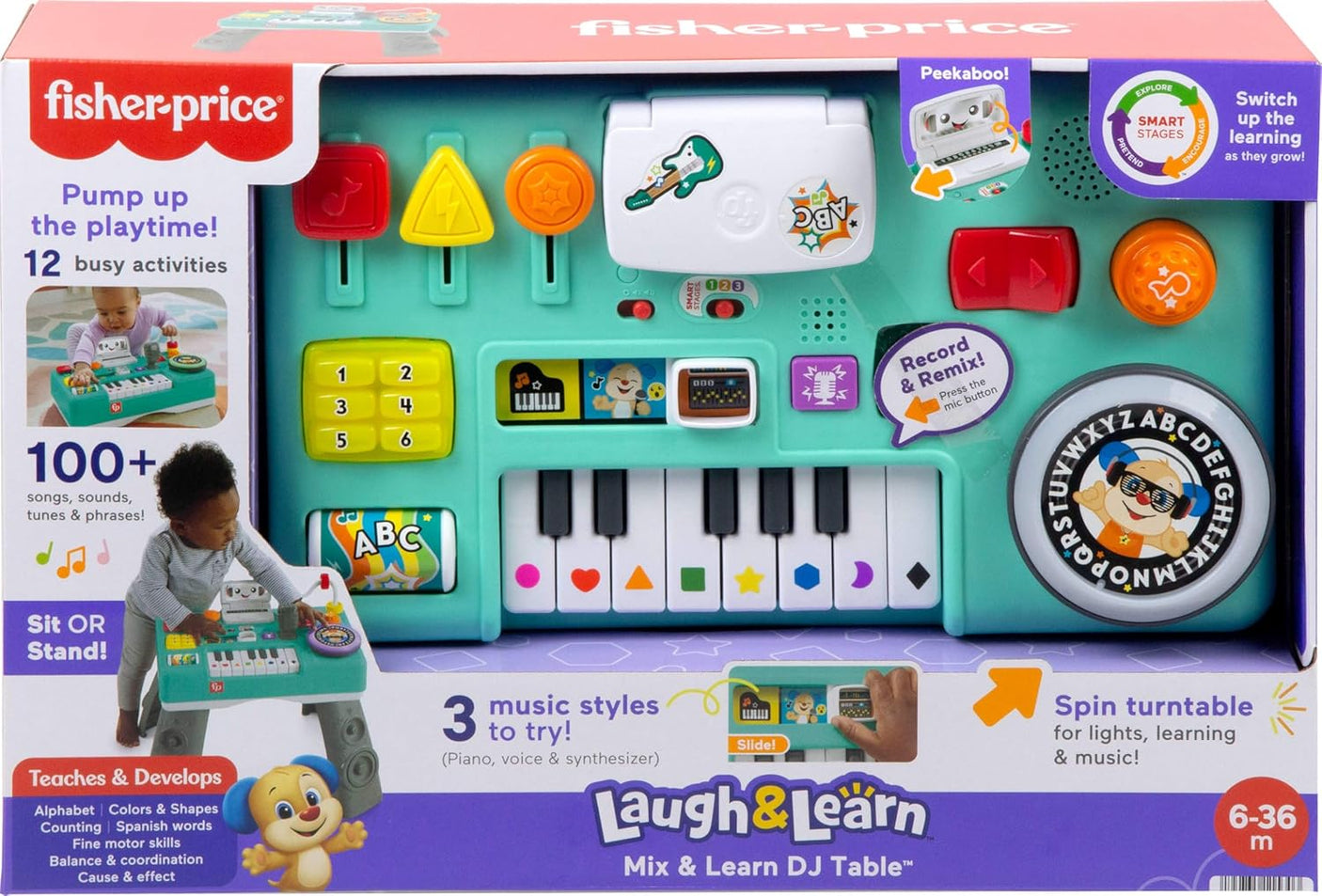 Fisher-Price Laugh & Learn Baby & Toddler Toy Mix & Learn DJ Table Musical Activity Center with Lights & Sounds for Ages 6+ Months
