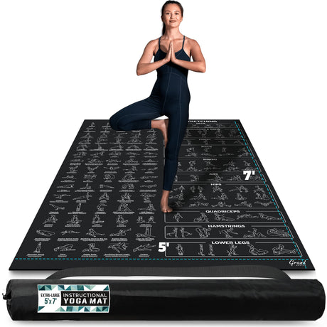 Extra-Large Instructional Yoga Mat with Poses Printed On It - 3X Bigger & 2X Wider than Regular Workout Mats - 150 Illustrated Yoga Poses and Stretches - Wide, Non-Slip, Barefoot Exercise Mat