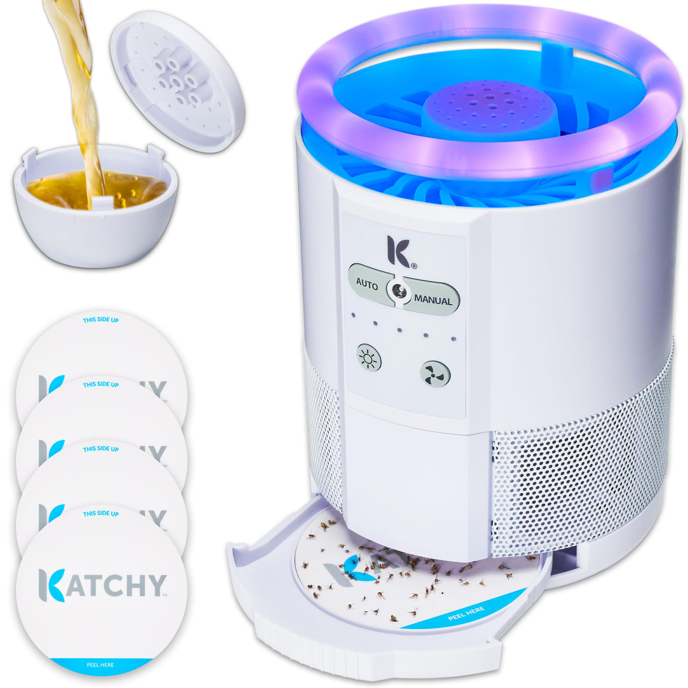 Katchy Indoor Insect Trap - Catcher & Killer for Mosquitos, Gnats, Moths, Fruit Flies - Non-Zapper Traps for Inside Your Home - Catch Insects Indoors with Suction, Bug Light & Sticky Glue (Black)