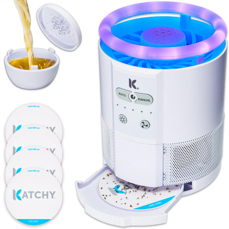 Katchy Indoor Insect Trap - Catcher & Killer for Mosquitos, Gnats, Moths, Fruit Flies - Non-Zapper Traps for Inside Your Home - Catch Insects Indoors with Suction, Bug Light & Sticky Glue (Black)