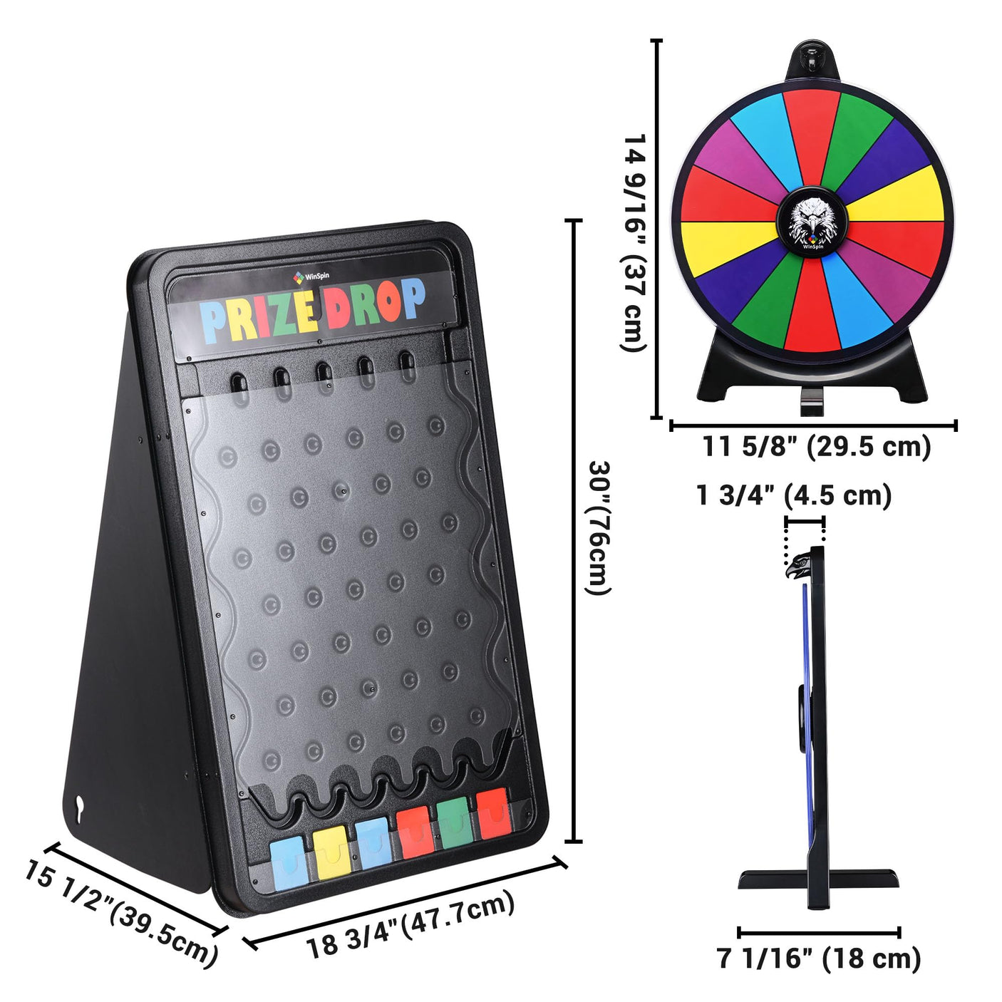 WinSpin 30" Prize Drop Board Foldable Stand Disk Drop Board Game Customizable 6 Slots with 10 Pucks for Carnival Tradeshow Party, (19"x30")