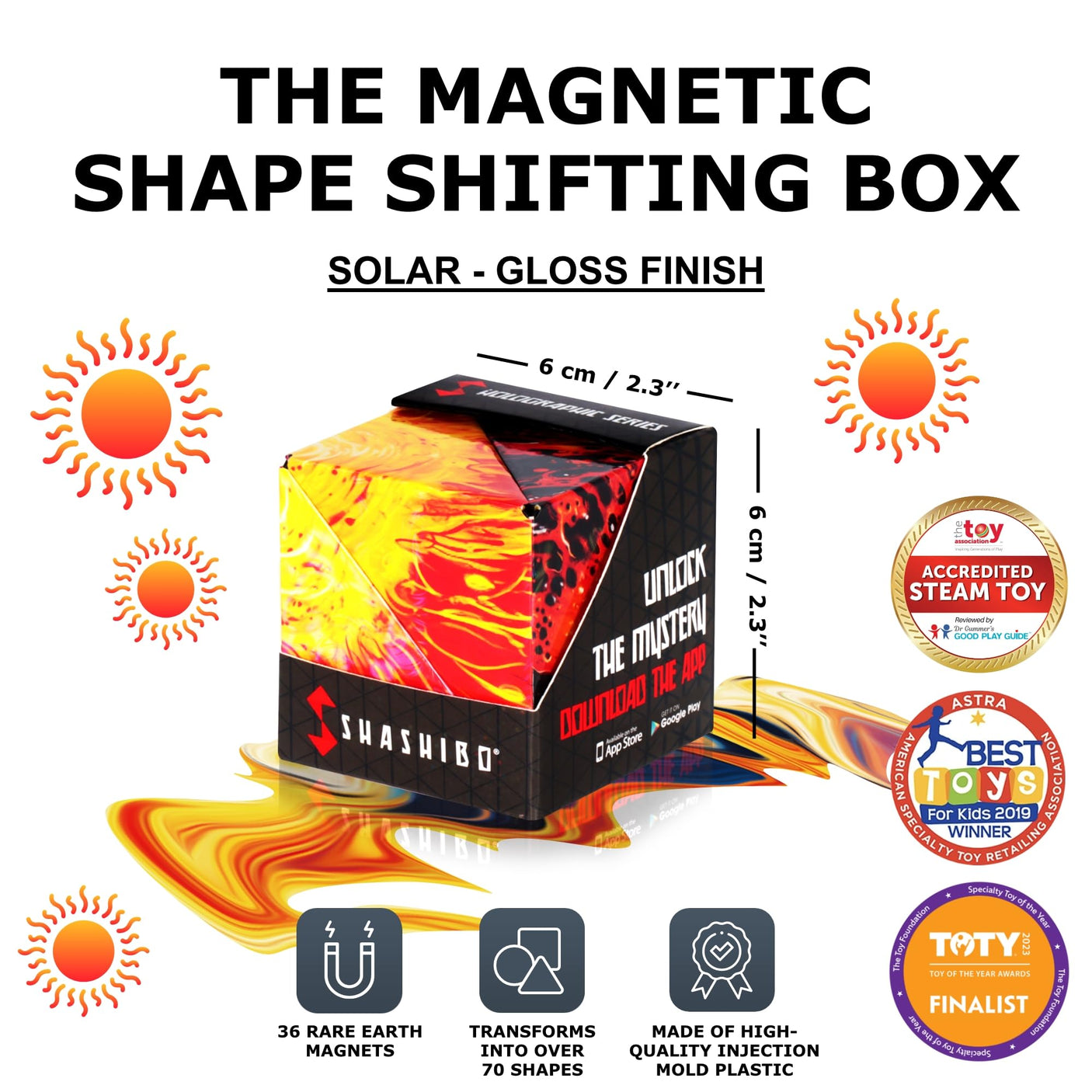 SHASHIBO Holographic Shape Shifting Box - STEM Magnetic Fidget Cube That Transforms Into Over 70 Shapes, Download Fun in Motion Toys Mobile App (Vapor)